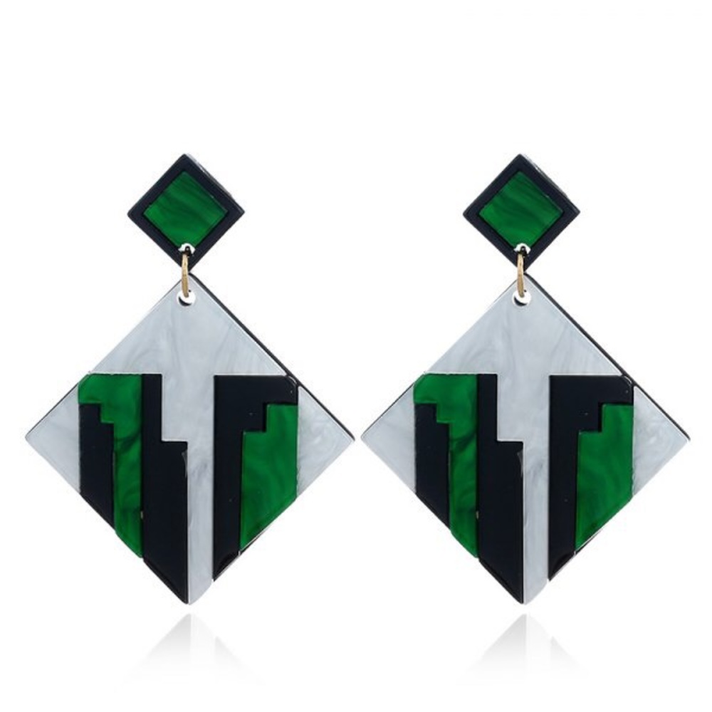 Green square acrylic earrings